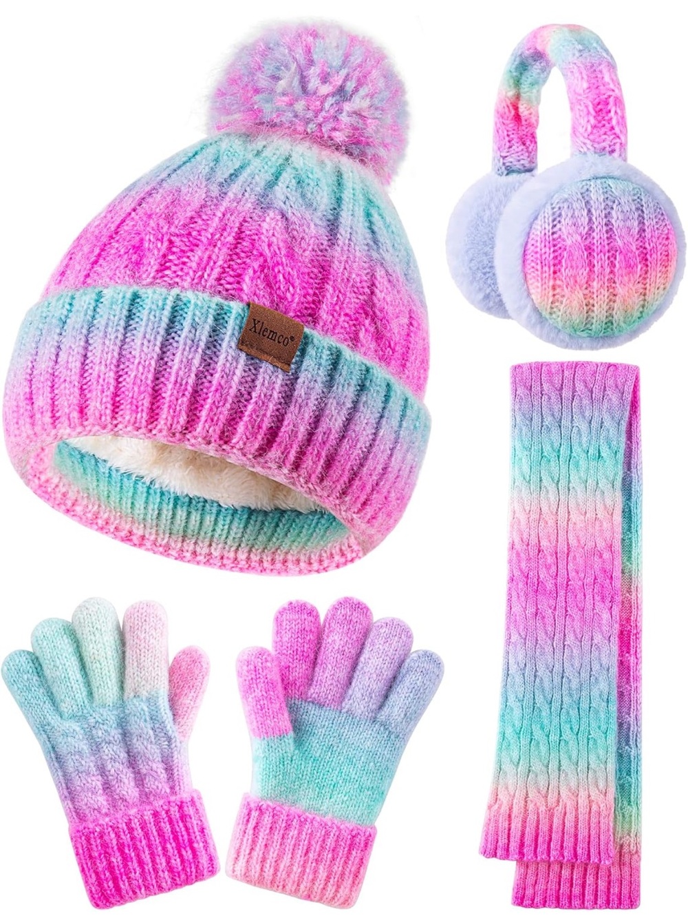 Kids winter hat gloves set winter beanie scarf for ages 3-8
